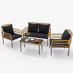 4-Piece Rattan Patio Furniture Set Terrace Hollow Rattan Chair Furniture Set Outdoor Wicker Furnishing with Glass Coffee Table for Patio, Backyard