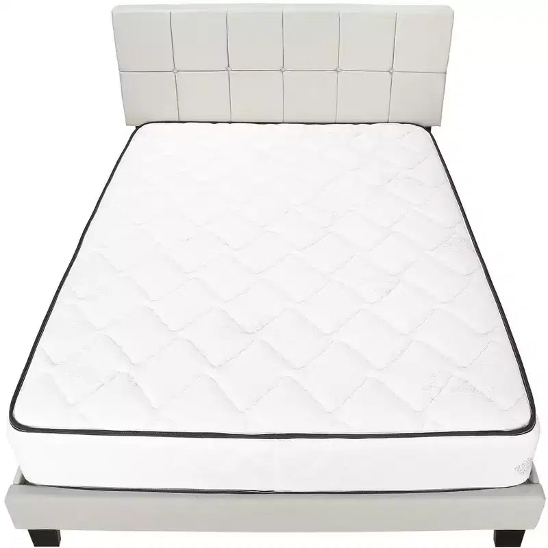 HomeRoots Lit Queen en lin capitonné beige