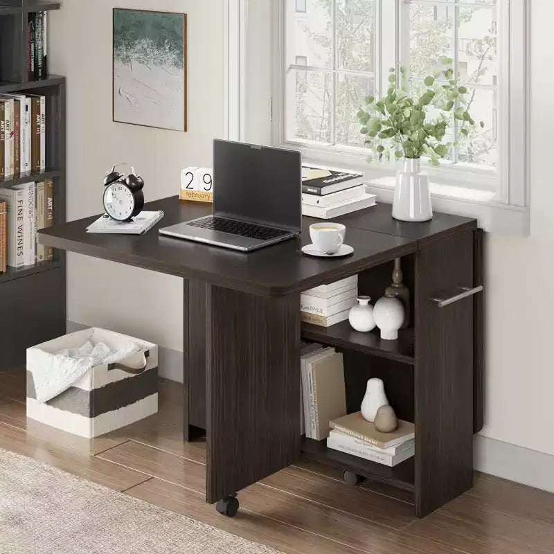 Table de salle à manger pliante pour cuisine, table de salle à manger peu encombrante avec étagère de rangement, table de cuisine à abattants extensible pour petit espace