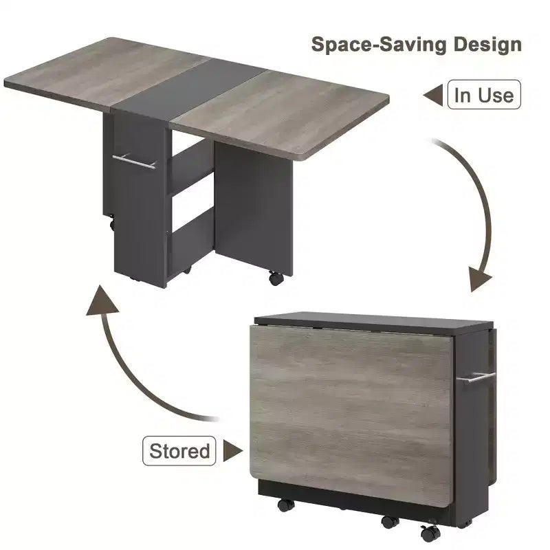 Table de salle à manger pliante pour cuisine, table de salle à manger peu encombrante avec étagère de rangement, table de cuisine à abattants extensible pour petit espace