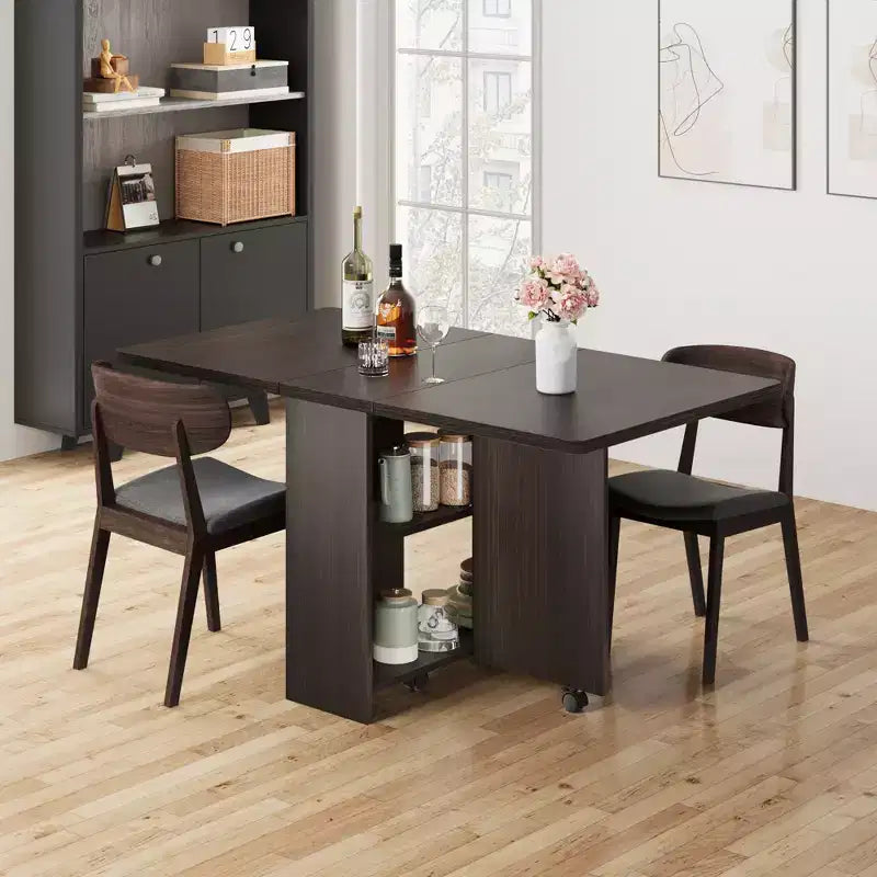 Table de salle à manger pliante pour cuisine, table de salle à manger peu encombrante avec étagère de rangement, table de cuisine à abattants extensible pour petit espace