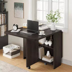 Table de salle à manger pliante pour cuisine, table de salle à manger peu encombrante avec étagère de rangement, table de cuisine à abattants extensible pour petit espace