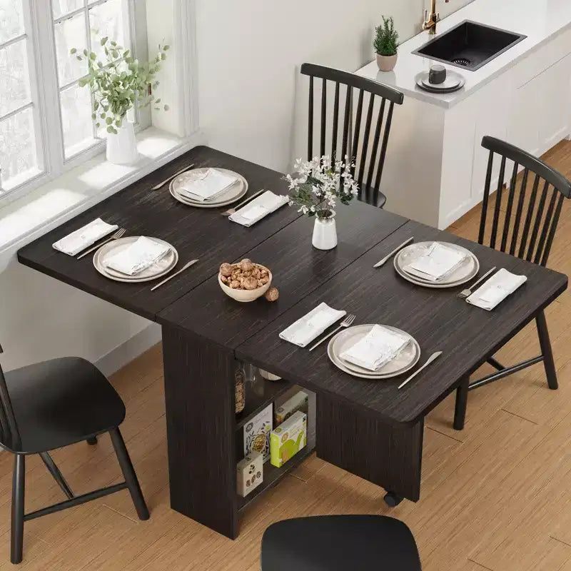 Table de salle à manger pliante pour cuisine, table de salle à manger peu encombrante avec étagère de rangement, table de cuisine à abattants extensible pour petit espace