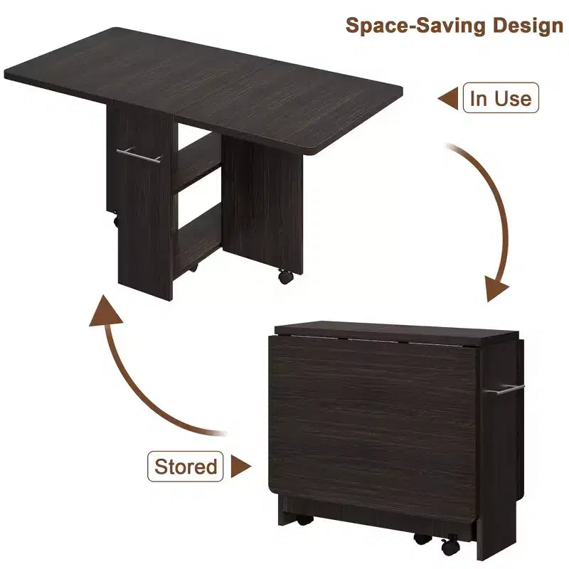Table de salle à manger pliante pour cuisine, table de salle à manger peu encombrante avec étagère de rangement, table de cuisine à abattants extensible pour petit espace