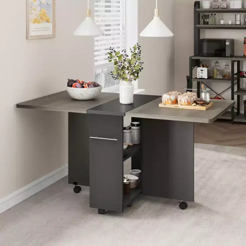 Table de salle à manger pliante pour cuisine, table de salle à manger peu encombrante avec étagère de rangement, table de cuisine à abattants extensible pour petit espace