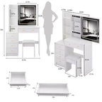 Ensemble de coiffeuse 40 grande taille, table de chevet gauche, coiffeuse avec tabouret rembourré