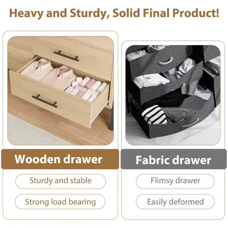 CuisinSmart Commode 7 tiroirs de 52 pouces de large pour chambre à coucher - Commode de rangement en chêne naturel, Organisateur de placard autoportant pour salon, entrée