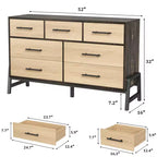 CuisinSmart Commode 7 tiroirs de 52 pouces de large pour chambre à coucher - Commode de rangement en chêne naturel, Organisateur de placard autoportant pour salon, entrée