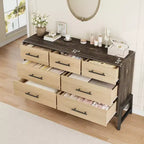 CuisinSmart Commode 7 tiroirs de 52 pouces de large pour chambre à coucher - Commode de rangement en chêne naturel, Organisateur de placard autoportant pour salon, entrée