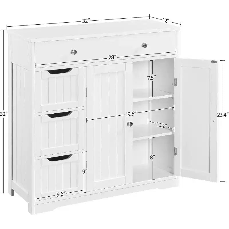 Meuble de salle de bain autoportant Dcolora, Armoire de rangement pratique avec 4 tiroirs et 2 portes