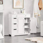 Meuble de salle de bain autoportant Dcolora, Armoire de rangement pratique avec 4 tiroirs et 2 portes