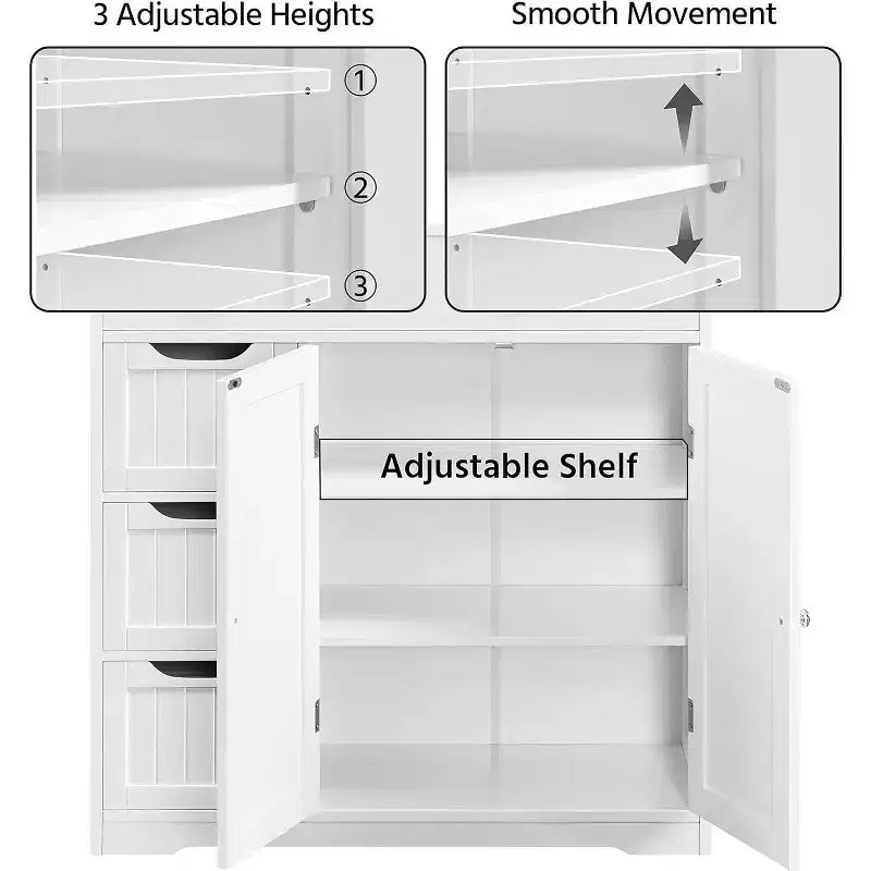 Meuble de salle de bain autoportant Dcolora, Armoire de rangement pratique avec 4 tiroirs et 2 portes
