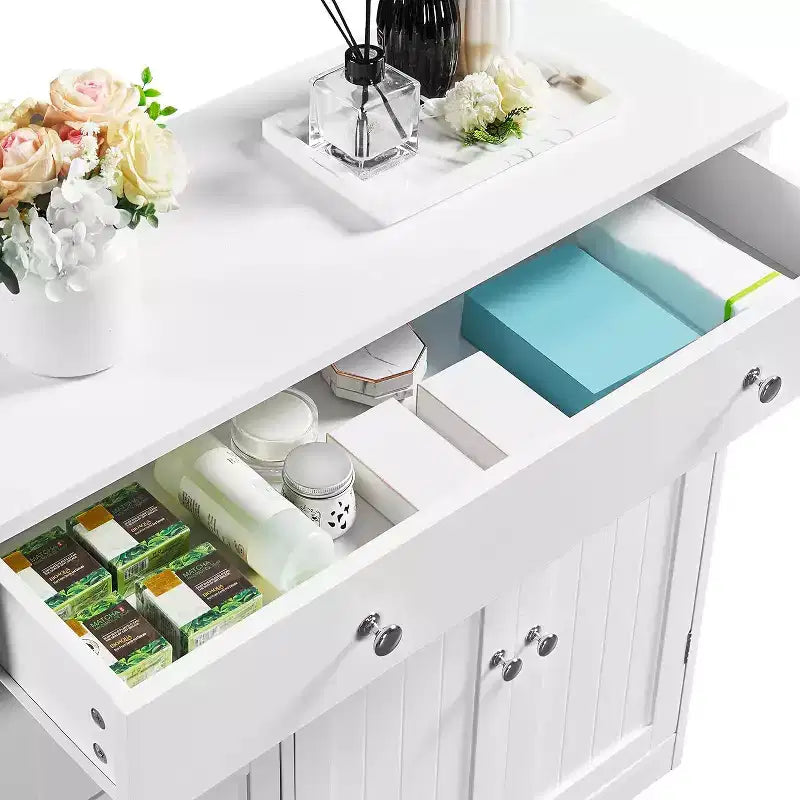 Meuble de salle de bain autoportant Dcolora, Armoire de rangement pratique avec 4 tiroirs et 2 portes