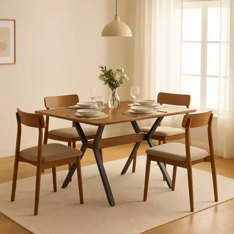 Table de salle à manger rectangulaire Homy Casa, plateau en noyer avec pieds en métal noir - Style urbain contemporain
