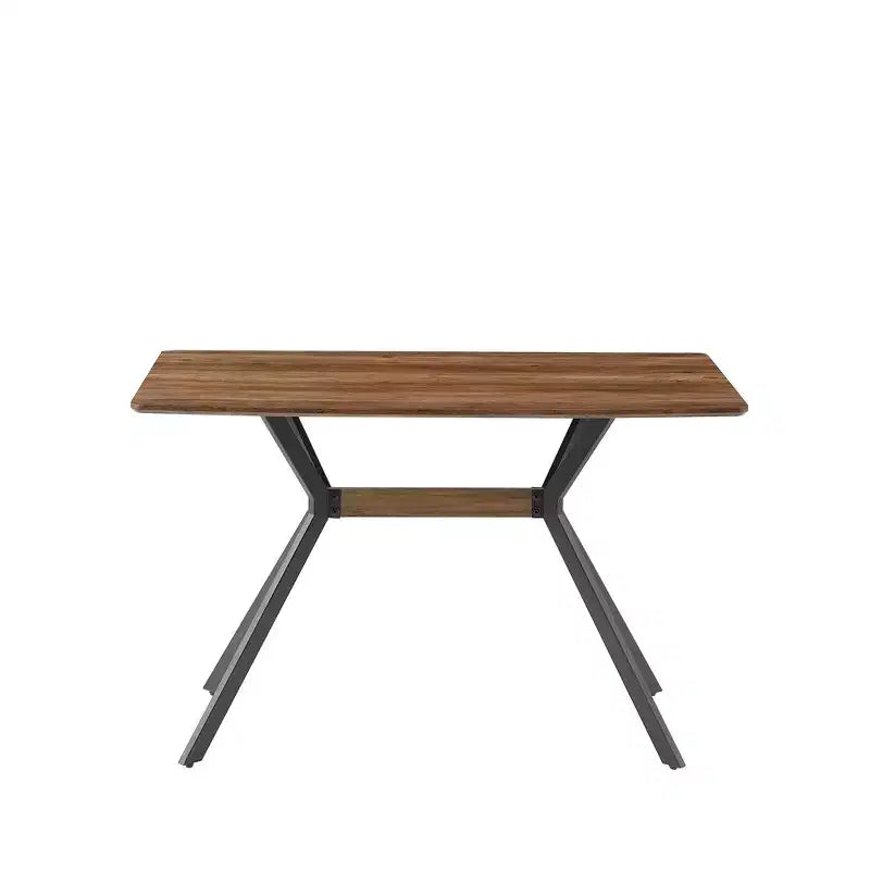Table de salle à manger rectangulaire Homy Casa, plateau en noyer avec pieds en métal noir - Style urbain contemporain