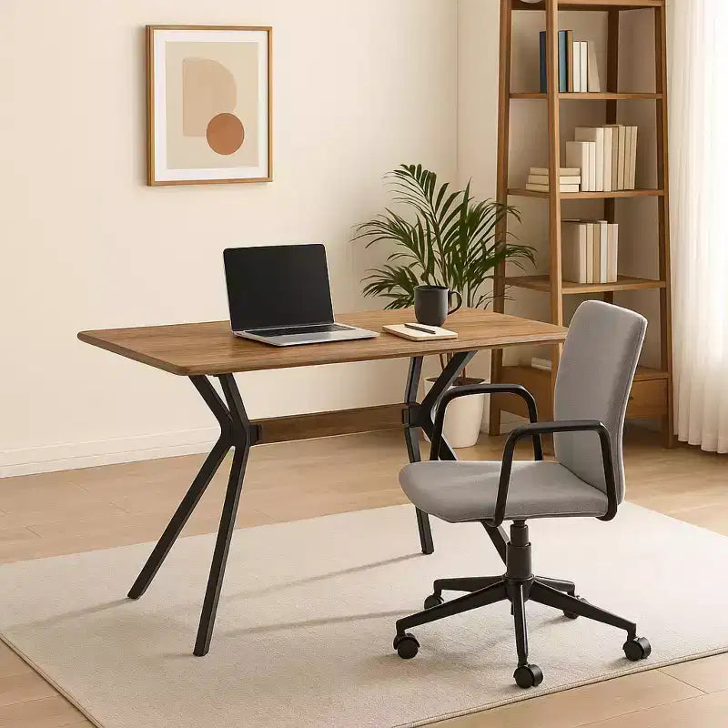 Table de salle à manger rectangulaire Homy Casa, plateau en noyer avec pieds en métal noir - Style urbain contemporain