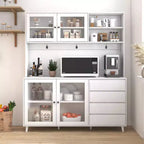 GDFStudio Gideon Modern 63 Kitchen Pantry Cabinet with 4 Glass Doors, 4 Drawers and Microwave Shelf