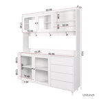 GDFStudio Gideon Armoire de cuisine moderne 63 avec 4 portes vitrées, 4 tiroirs et étagère à micro-ondes