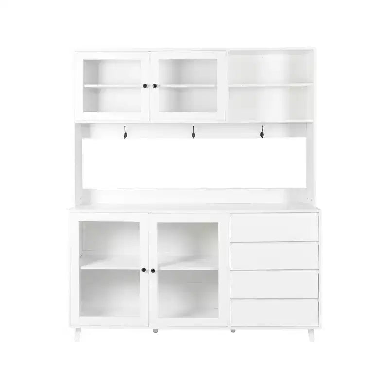 GDFStudio Gideon Armoire de cuisine moderne 63 avec 4 portes vitrées, 4 tiroirs et étagère à micro-ondes