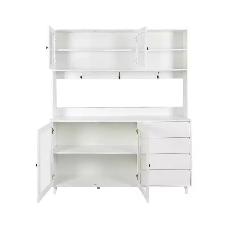 GDFStudio Gideon Armoire de cuisine moderne 63 avec 4 portes vitrées, 4 tiroirs et étagère à micro-ondes
