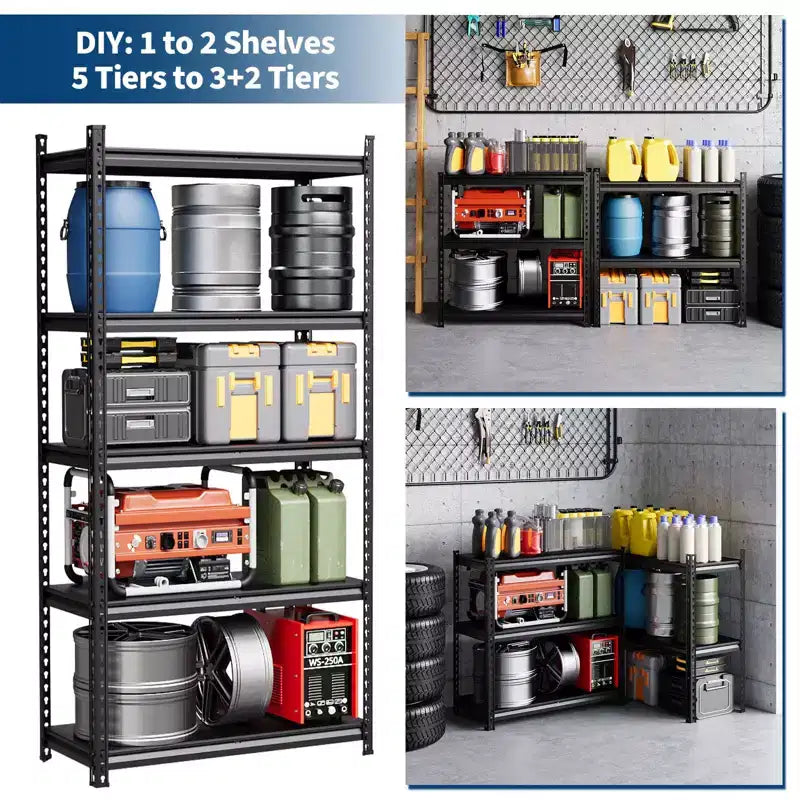 Étagère de rangement de garage à 5 niveaux, étagère utilitaire réglable en acier avec tablettes métalliques, capacité totale de 1746 kg, pour garage, entrepôt, usage intensif