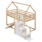 Lit superposé ou mezzanine Bellemave avec toboggan et escalier, finition naturelle