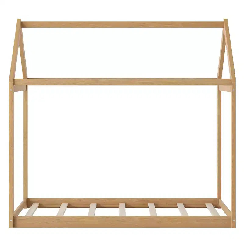 Bellemave Lit de maison pour enfants, lit au sol jumeau, lit au sol de maison en bois de pin, lit Montessori pour enfants, bois de couleur pin