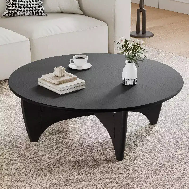PexFix 38 Table basse ronde moderne en bois massif de style rustique avec pieds croisés robustes pour maison, bureau, salon, noir