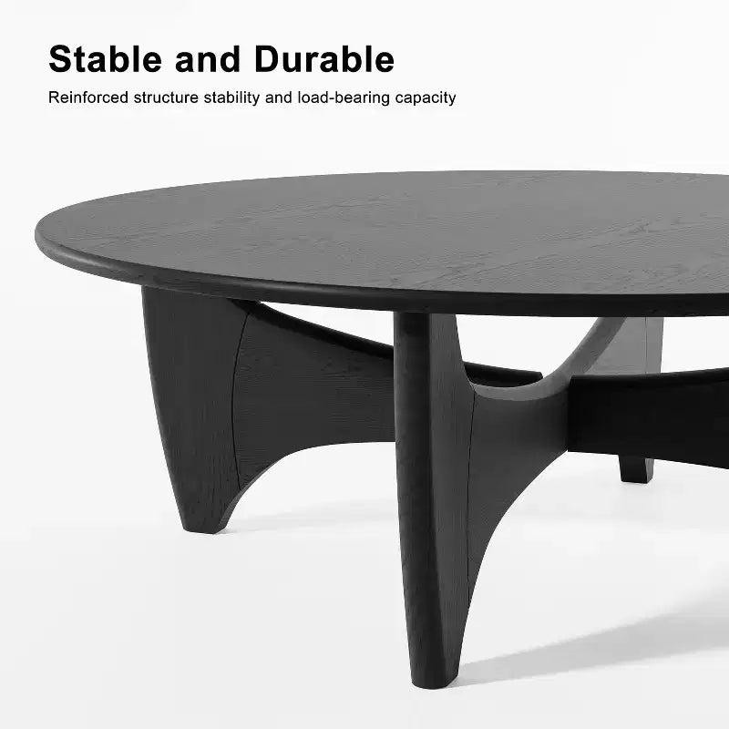 PexFix 38 Table basse ronde moderne en bois massif de style rustique avec pieds croisés robustes pour maison, bureau, salon, noir