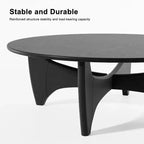 PexFix 38 Table basse ronde moderne en bois massif de style rustique avec pieds croisés robustes pour maison, bureau, salon, noir