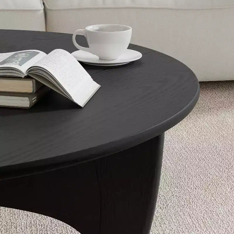 PexFix 38 Table basse ronde moderne en bois massif de style rustique avec pieds croisés robustes pour maison, bureau, salon, noir