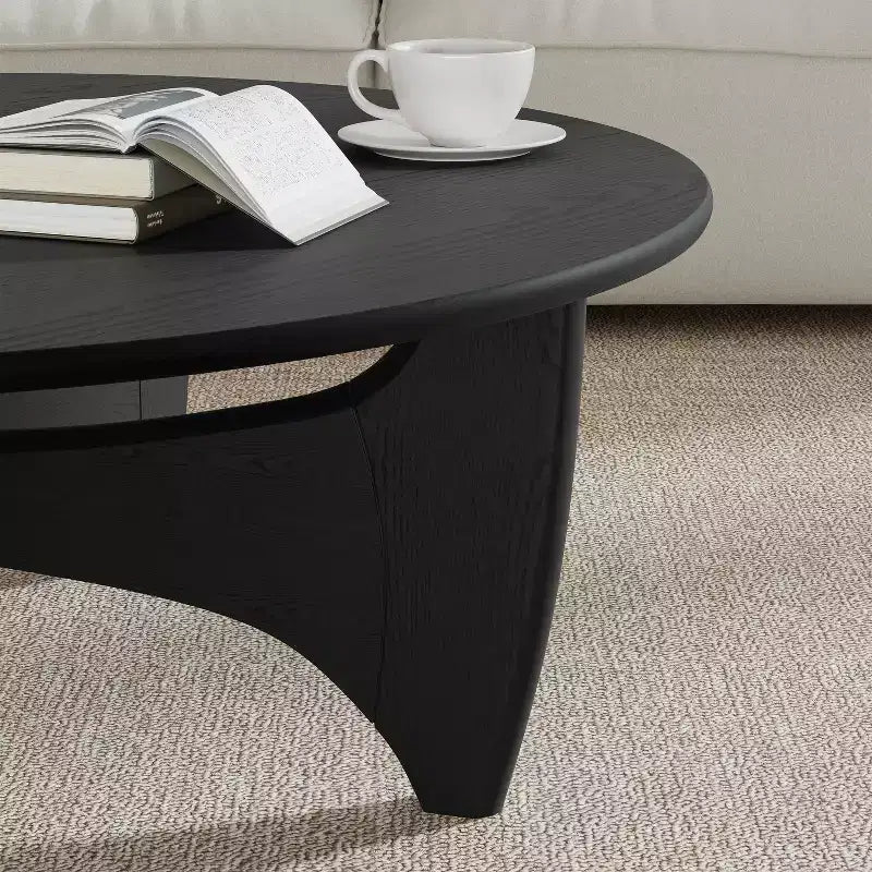 PexFix 38 Table basse ronde moderne en bois massif de style rustique avec pieds croisés robustes pour maison, bureau, salon, noir