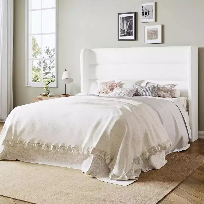 Allewie Velvet Upholstered Wingback Bed Frame, No Box Spring, Storage Space, Strong Slats, Easy Assembly