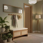 Banc de rangement Homy Casa en rotin tressé avec coussin d'assise et portes à charnières, Chêne naturel