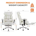 Chaise de bureau MAYEERTY ergonomique dossier haut avec repose-pieds soutien lombaire en cuir PU blanc