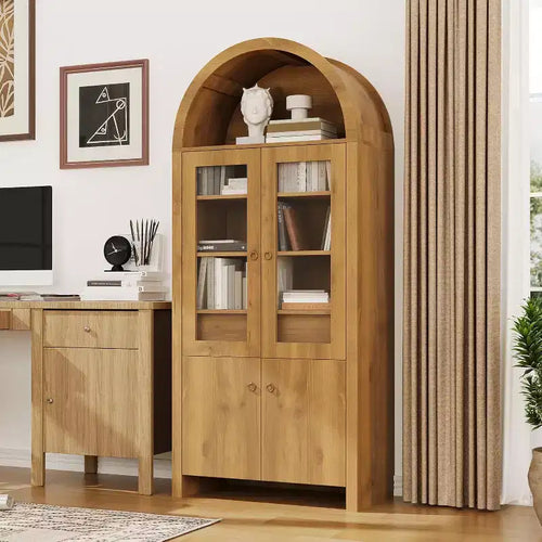 71 Tall Arched Storage Cabinet,Farmhouse Arched Kitchen Pantry Cabinet,with Acrylic Doors and Adjustable Shelves, for Kitchen, Dining Room