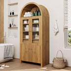 Armoire de rangement haute arquée de 71", Armoire de cuisine style ferme avec portes en acrylique et étagères réglables, pour cuisine, salle à manger