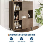 Buffet mi-siècle moderne avec portes, meuble de rangement en bois à 3 niveaux pour salon et salle à manger