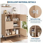 Buffet mi-siècle moderne avec portes, meuble de rangement en bois à 3 niveaux pour salon et salle à manger