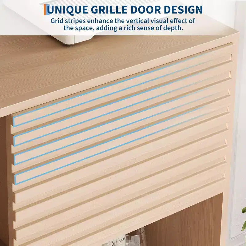 Buffet mi-siècle moderne avec portes, meuble de rangement en bois à 3 niveaux pour salon et salle à manger
