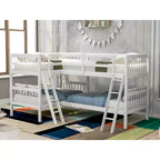 Lit superposé jumeau sur jumeau pour 4 enfants, cadre de lit superposé en bois massif en forme de L pour chambre à coucher