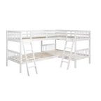 Lit superposé jumeau sur jumeau pour 4 enfants, cadre de lit superposé en bois massif en forme de L pour chambre à coucher