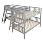 Lit superposé jumeau sur jumeau pour 4 enfants, cadre de lit superposé en bois massif en forme de L pour chambre à coucher