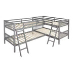 Lit superposé jumeau sur jumeau pour 4 enfants, cadre de lit superposé en bois massif en forme de L pour chambre à coucher