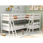 Lit superposé jumeau sur jumeau pour 4 enfants, cadre de lit superposé en bois massif en forme de L pour chambre à coucher