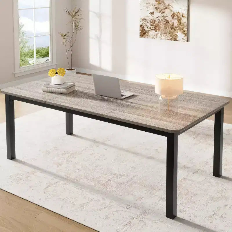 COZONY 78,7 Grande Table à Manger Rectangulaire pour 6 à 8 Personnes, Table de Cuisine Industrielle en Bois avec Cadre Métallique Robuste pour Salle à Manger, Restaurant (Sans Chaises)