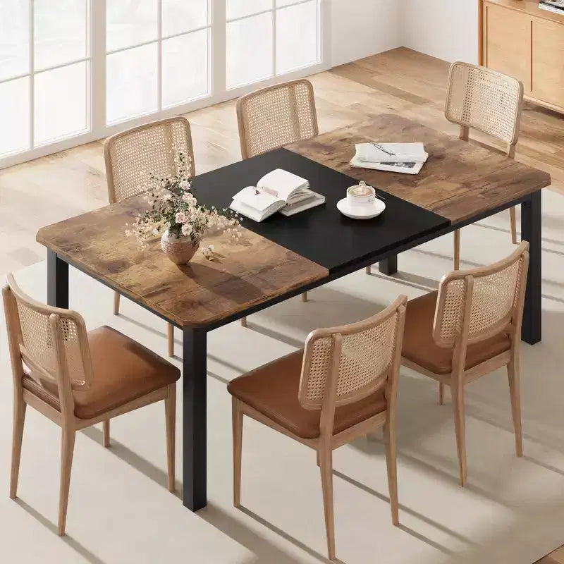 COZONY 78,7 Grande Table à Manger Rectangulaire pour 6 à 8 Personnes, Table de Cuisine Industrielle en Bois avec Cadre Métallique Robuste pour Salle à Manger, Restaurant (Sans Chaises)