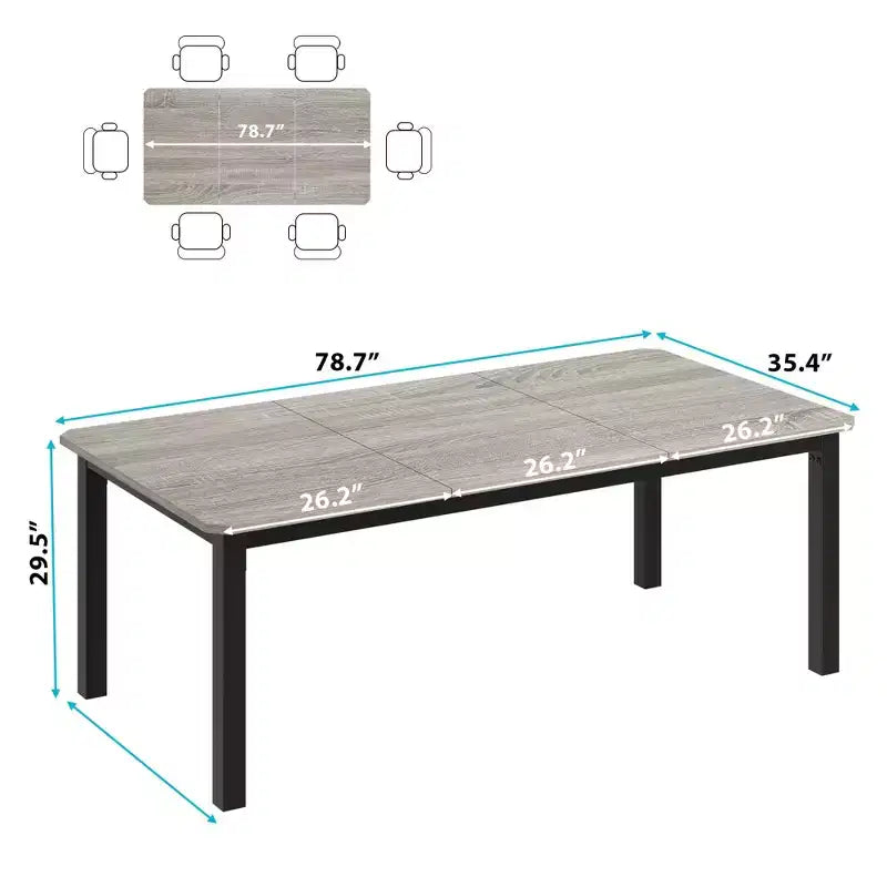 COZONY 78,7 Grande Table à Manger Rectangulaire pour 6 à 8 Personnes, Table de Cuisine Industrielle en Bois avec Cadre Métallique Robuste pour Salle à Manger, Restaurant (Sans Chaises)