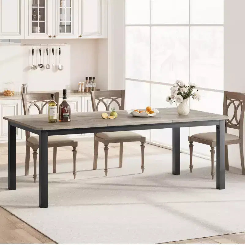 COZONY 78,7 Grande Table à Manger Rectangulaire pour 6 à 8 Personnes, Table de Cuisine Industrielle en Bois avec Cadre Métallique Robuste pour Salle à Manger, Restaurant (Sans Chaises)