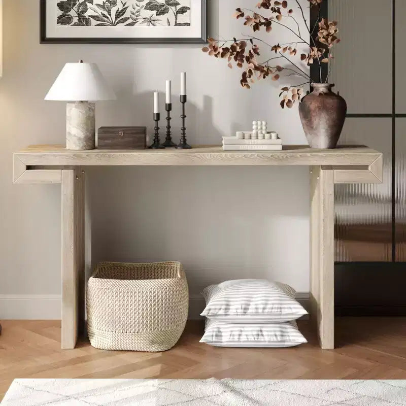 Okak 60IN Table Console Longue de Ferme, Table d'Entrée avec Plateau Épais et Long, Table d'Appoint Rustique pour Salon, Couloir